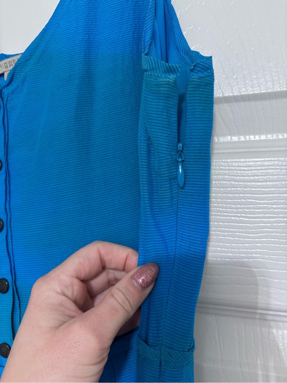 Burberry turquoise silk/ cotton blend dress with buttons - Picture 7 of 9